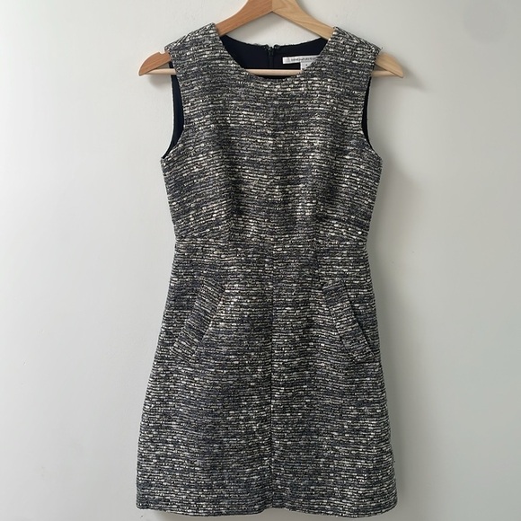 Diane Von Furstenberg Carpreena Tweed Metallic Shift Dress wool blend Size 0 - Picture 2 of 14